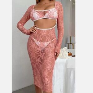 Cut Out Scoop Neck Lace Bodycon Dress Size Large